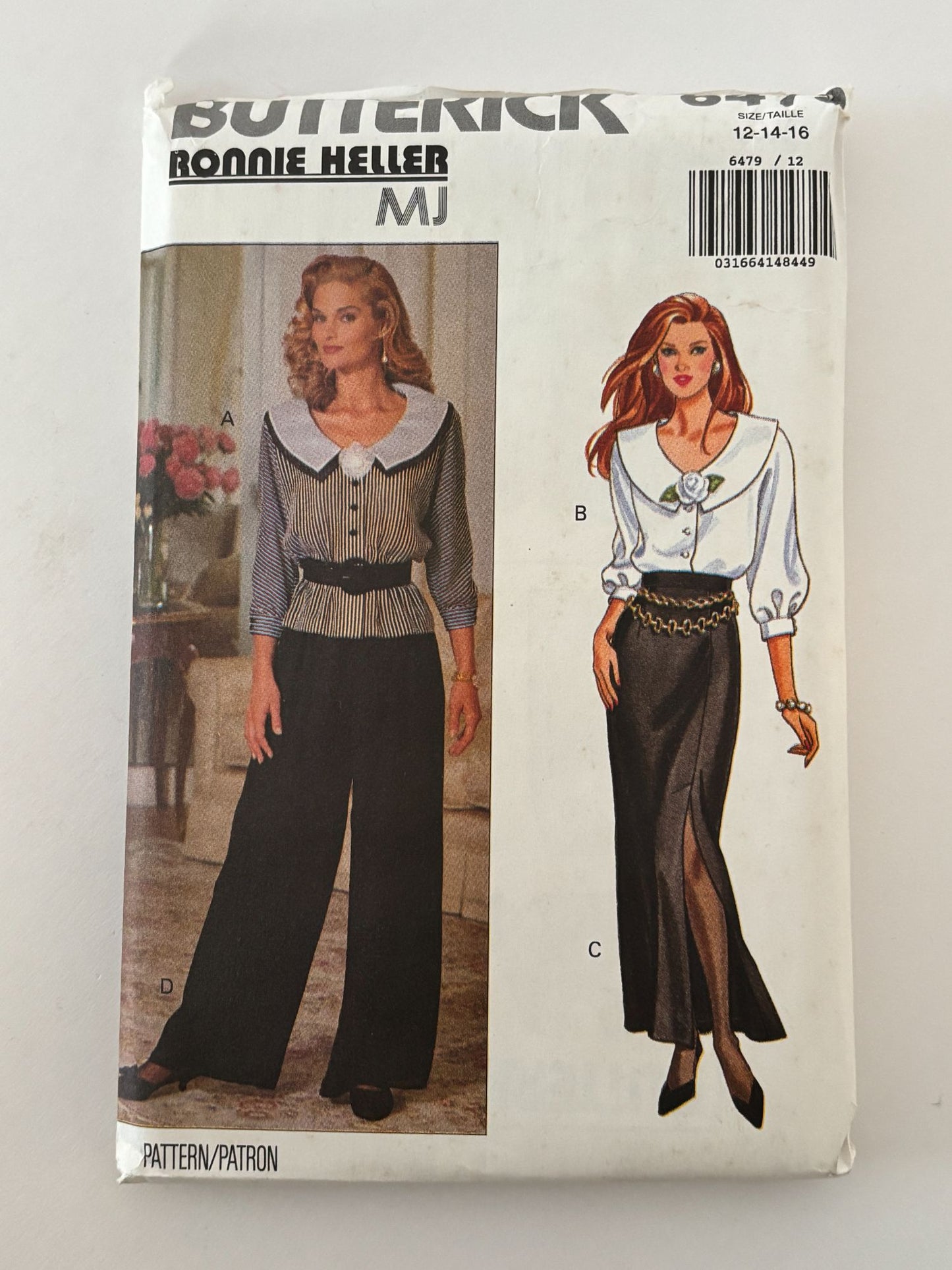 Butterick Sewing Pattern 6479 90s Wide Leg Pants Power Blouse Outfit 12 14 16 UC
