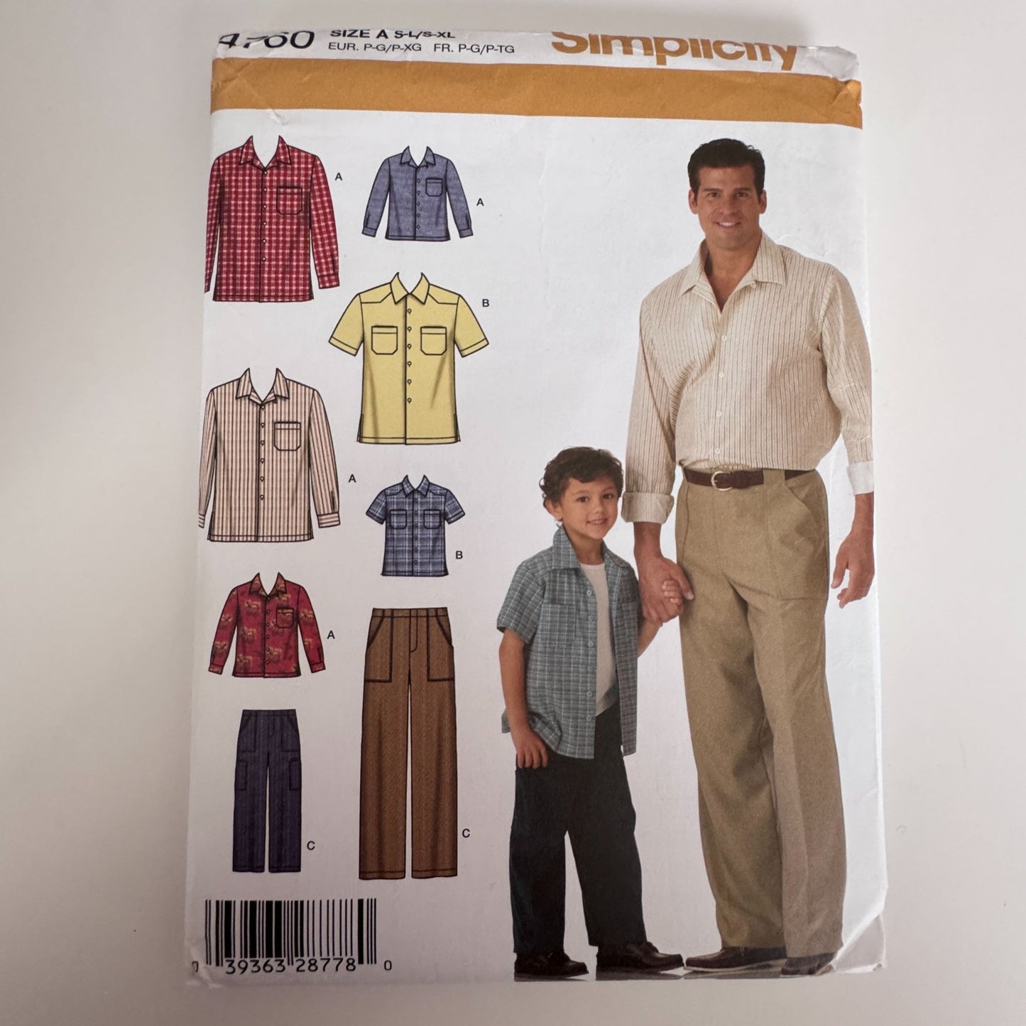 Simplicity Sewing Pattern 4760 Boys Mens Shirt Pants Father Son Casual Uncut Button Up