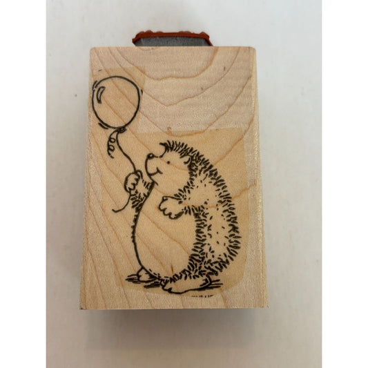 Stampin Up Rubber Stamp Happy Birthday Hedgehog Holding Balloon Card Making Word