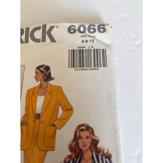 Butterick Sewing Pattern 6066 Work Jacket Top Skirt Shorts Career 6 8 10 Uncut