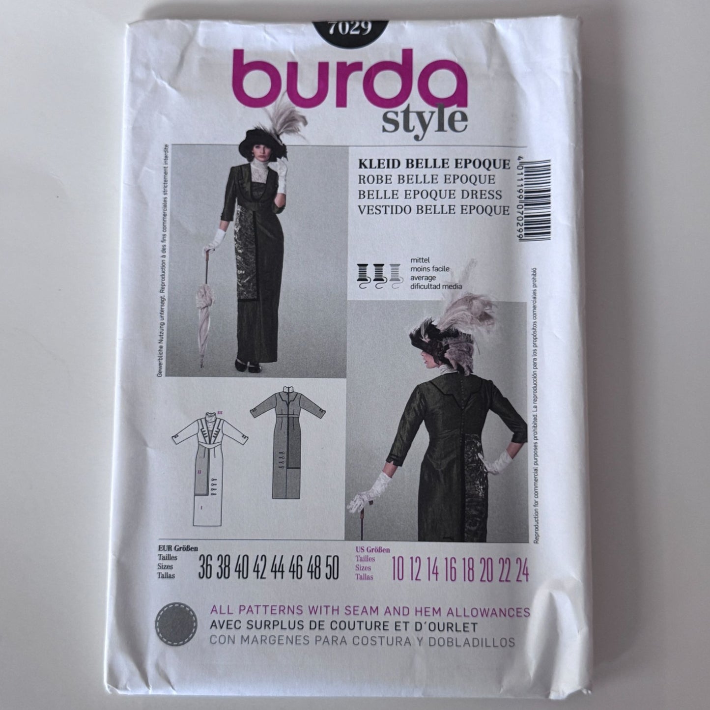 Burda Sewing Pattern 7029 Belle Epoque Dress Edwardian Costume 10-24 Uncut Lace Gusset
