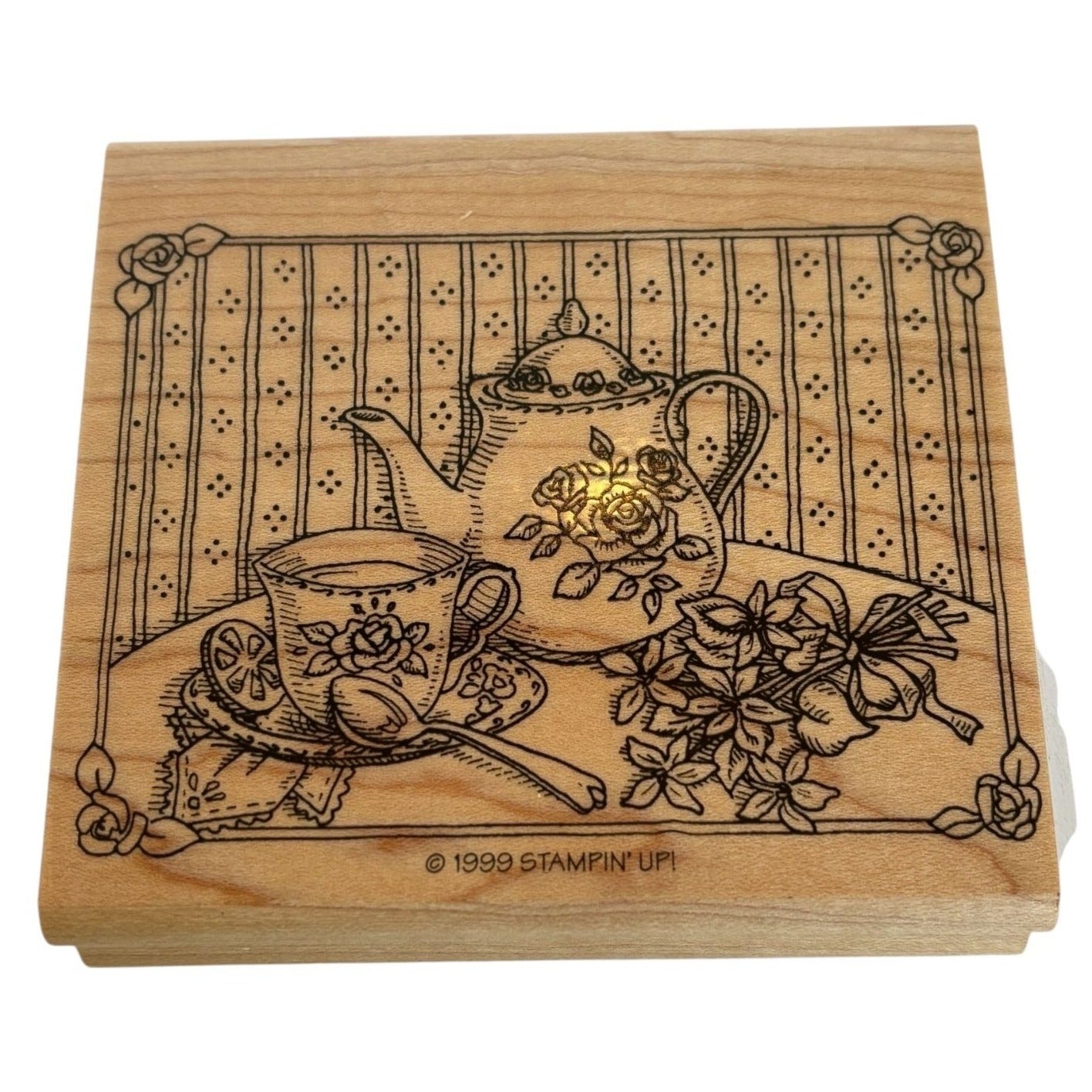 Stampin Up Wood Rubber Stamp Teapot Teacup Tea Set Tea Party Invitation Friends