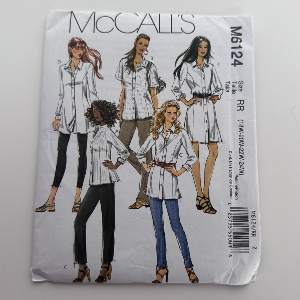 McCalls Sewing Pattern M6124 Minimalist Tunic Shirt Boho Blouse Top 18W-24W Uncut Quiet Luxury