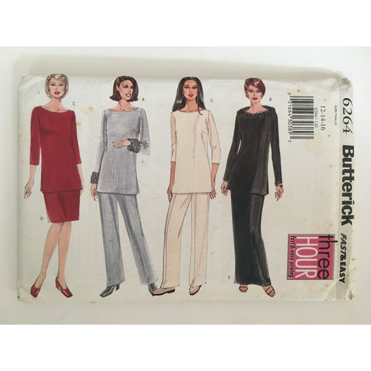 Butterick Sewing Pattern 6264 Misses Tunic Top Skirt Pants Career Work 12-16 UC