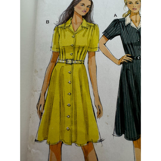 Butterick Sewing Pattern B5846 Fit Flare Dress Modest Collar Pockets 12-18 UC