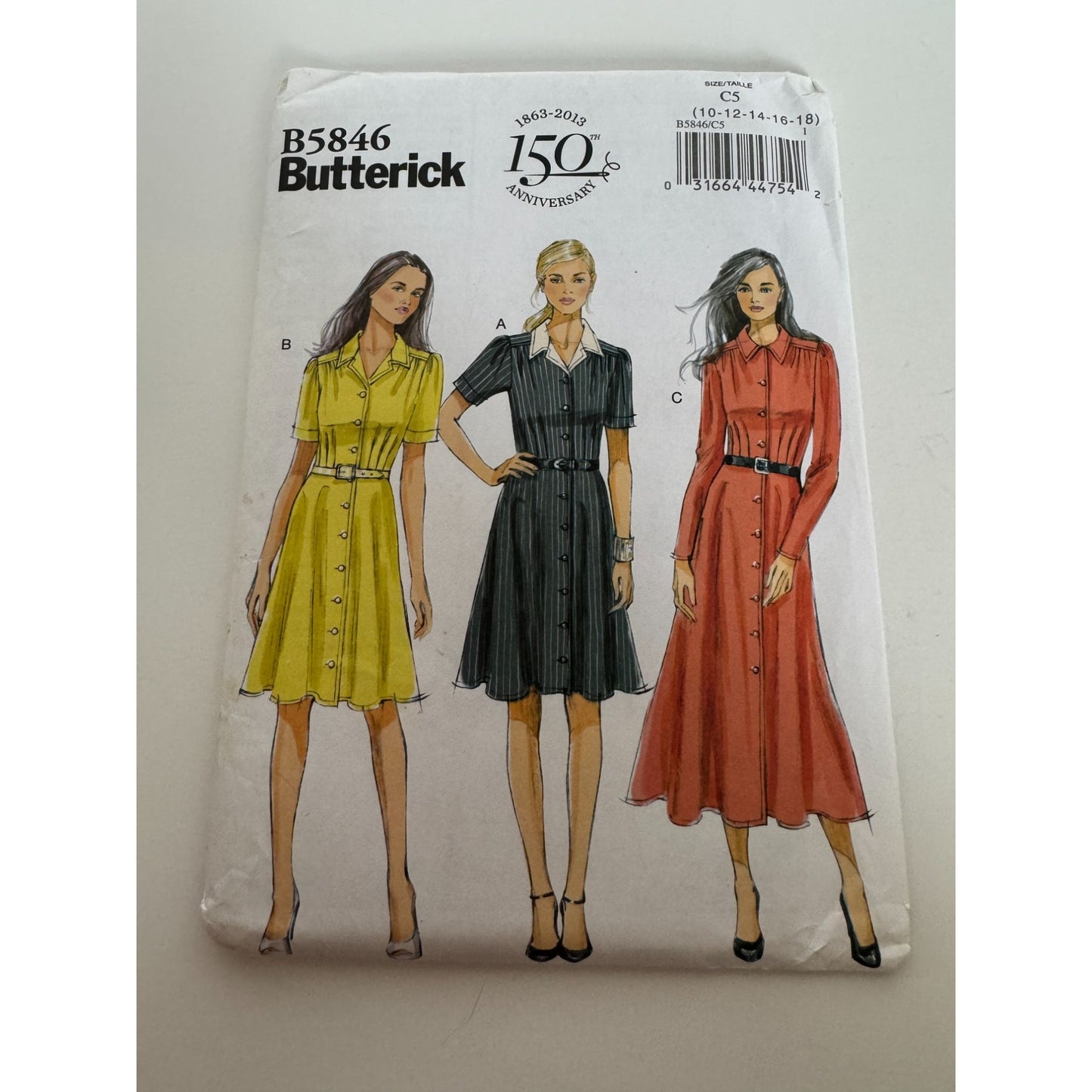 Butterick Sewing Pattern B5846 Fit Flare Dress Modest Collar Pockets 12-18 UC