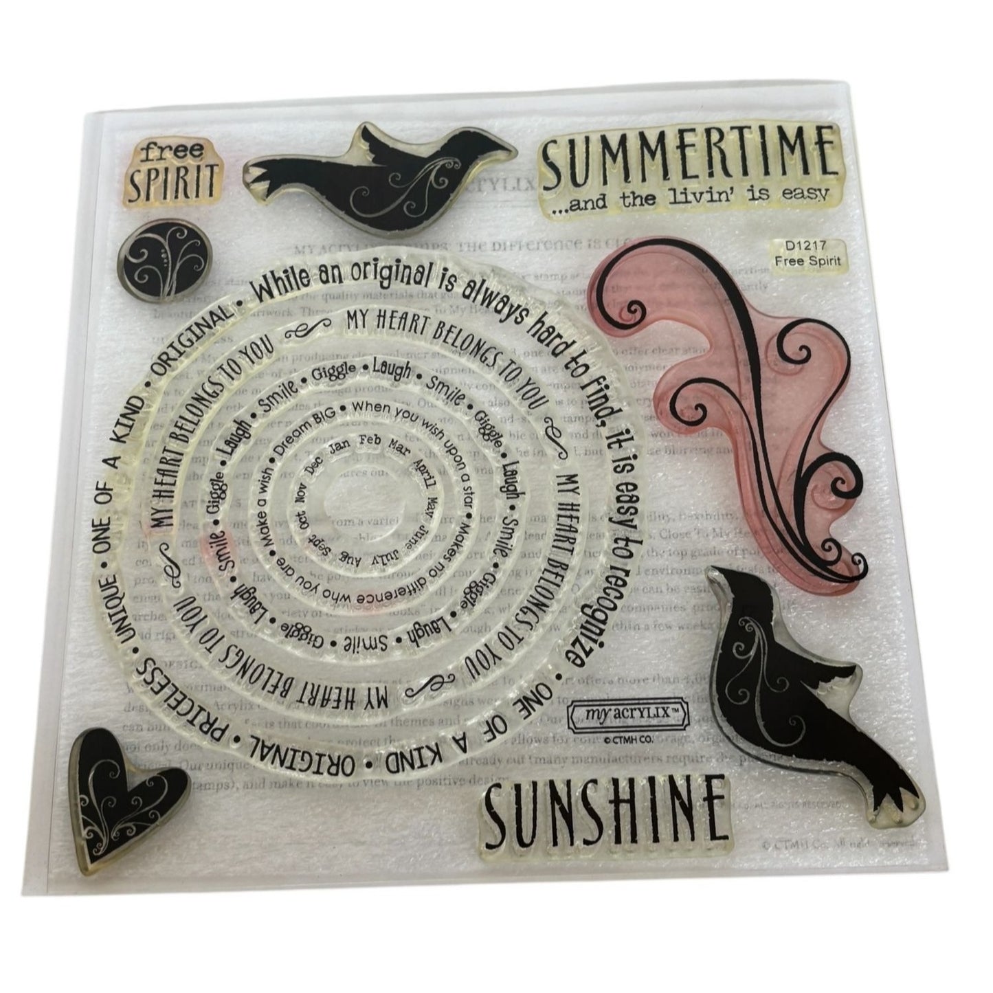 CTMH My Acrylix Acrylic Stamp Set Free Spirit Sunshine Summer Sentiment Circles