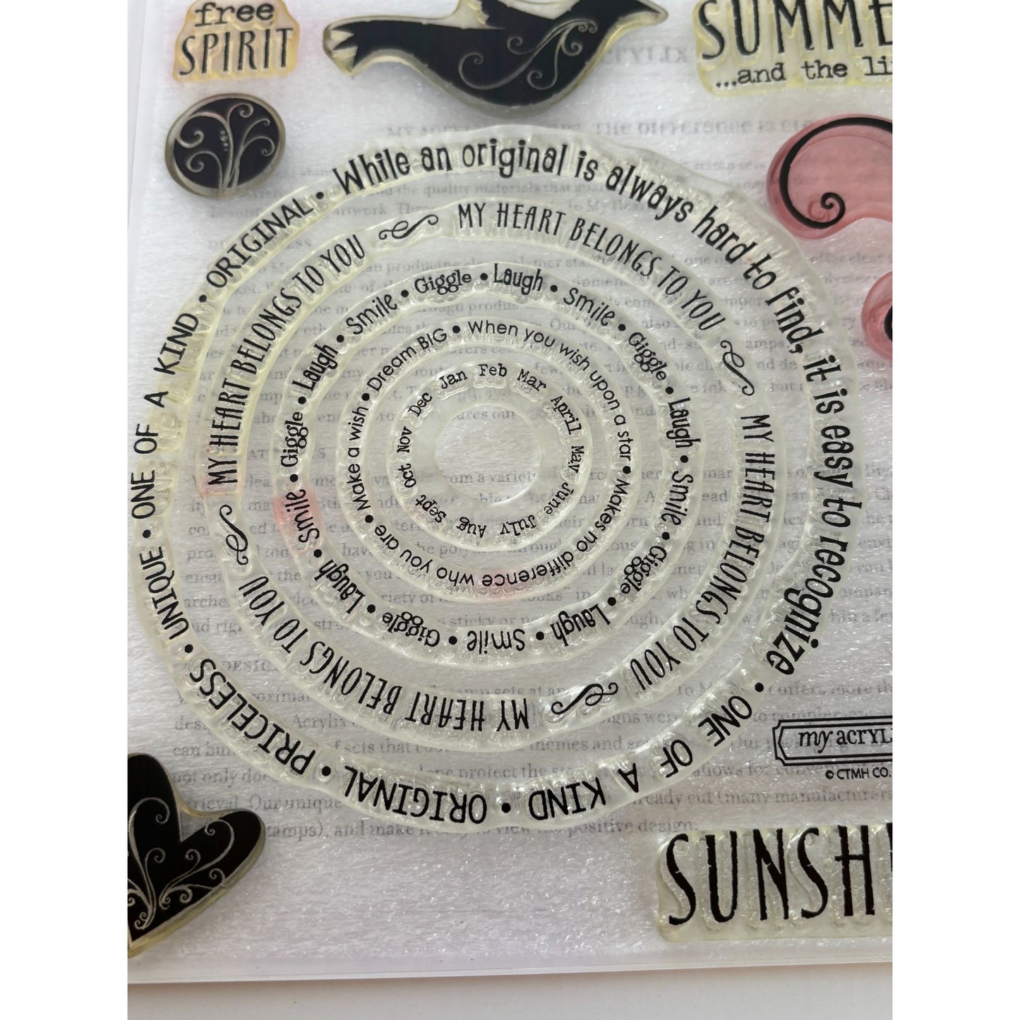 CTMH My Acrylix Acrylic Stamp Set Free Spirit Sunshine Summer Sentiment Circles