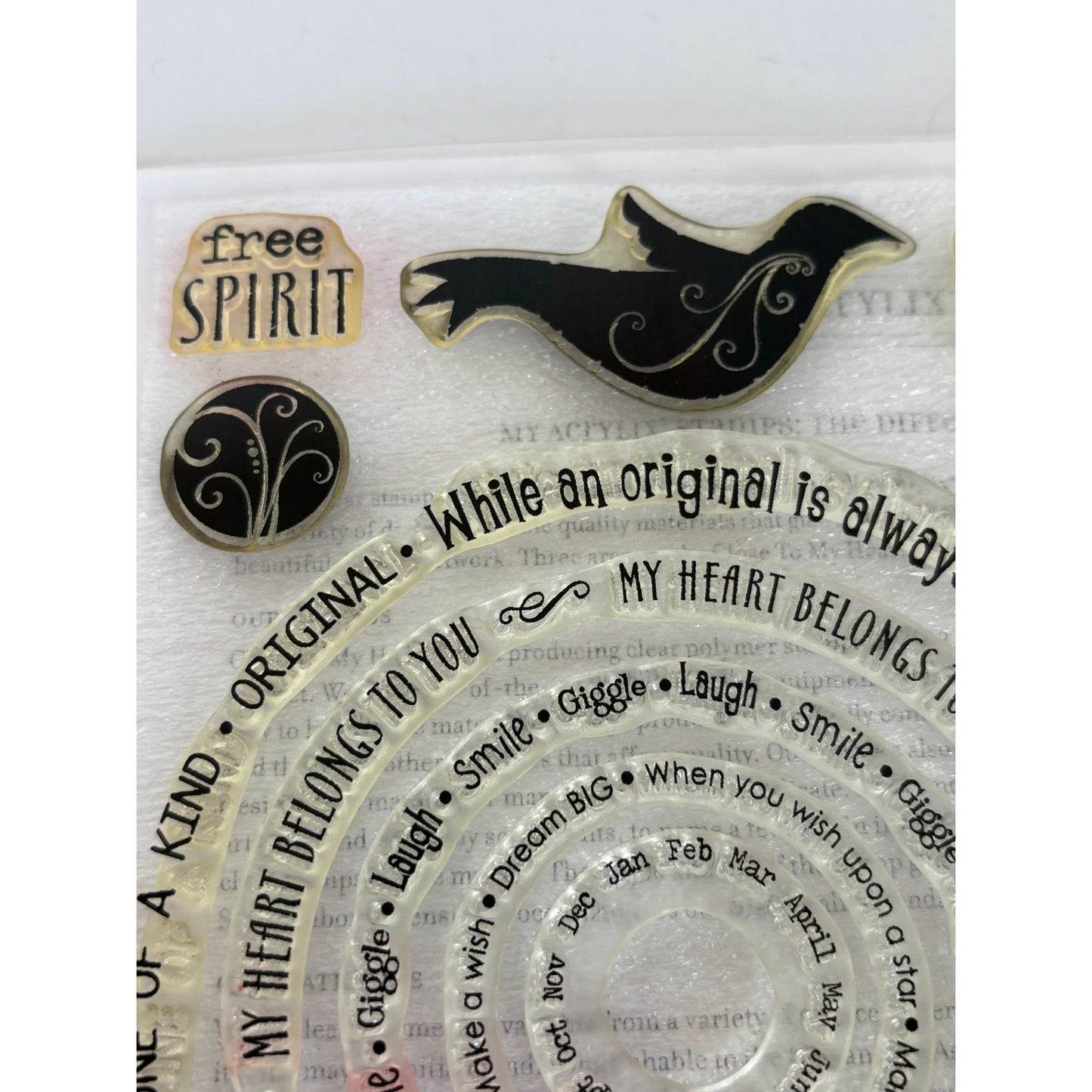 CTMH My Acrylix Acrylic Stamp Set Free Spirit Sunshine Summer Sentiment Circles
