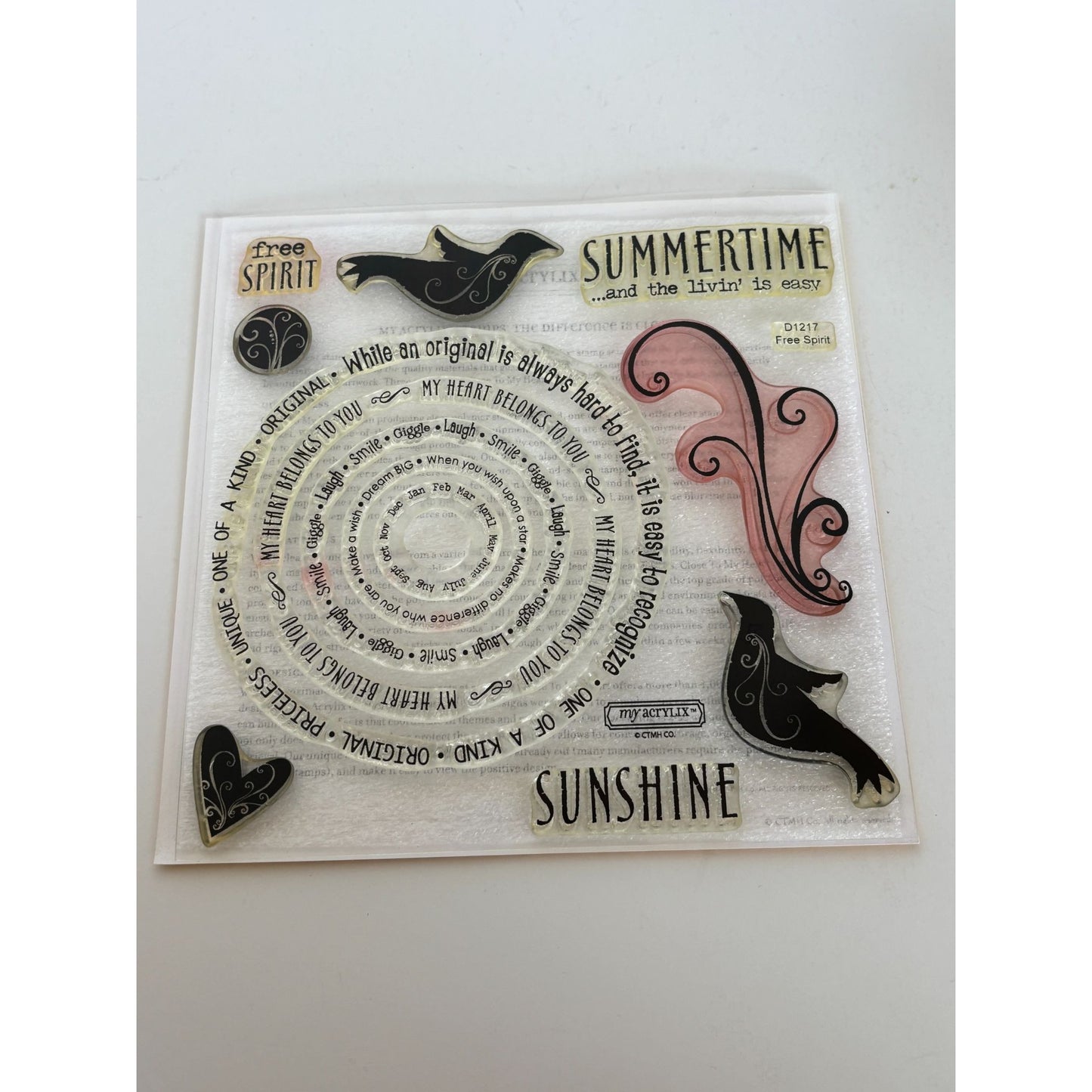CTMH My Acrylix Acrylic Stamp Set Free Spirit Sunshine Summer Sentiment Circles