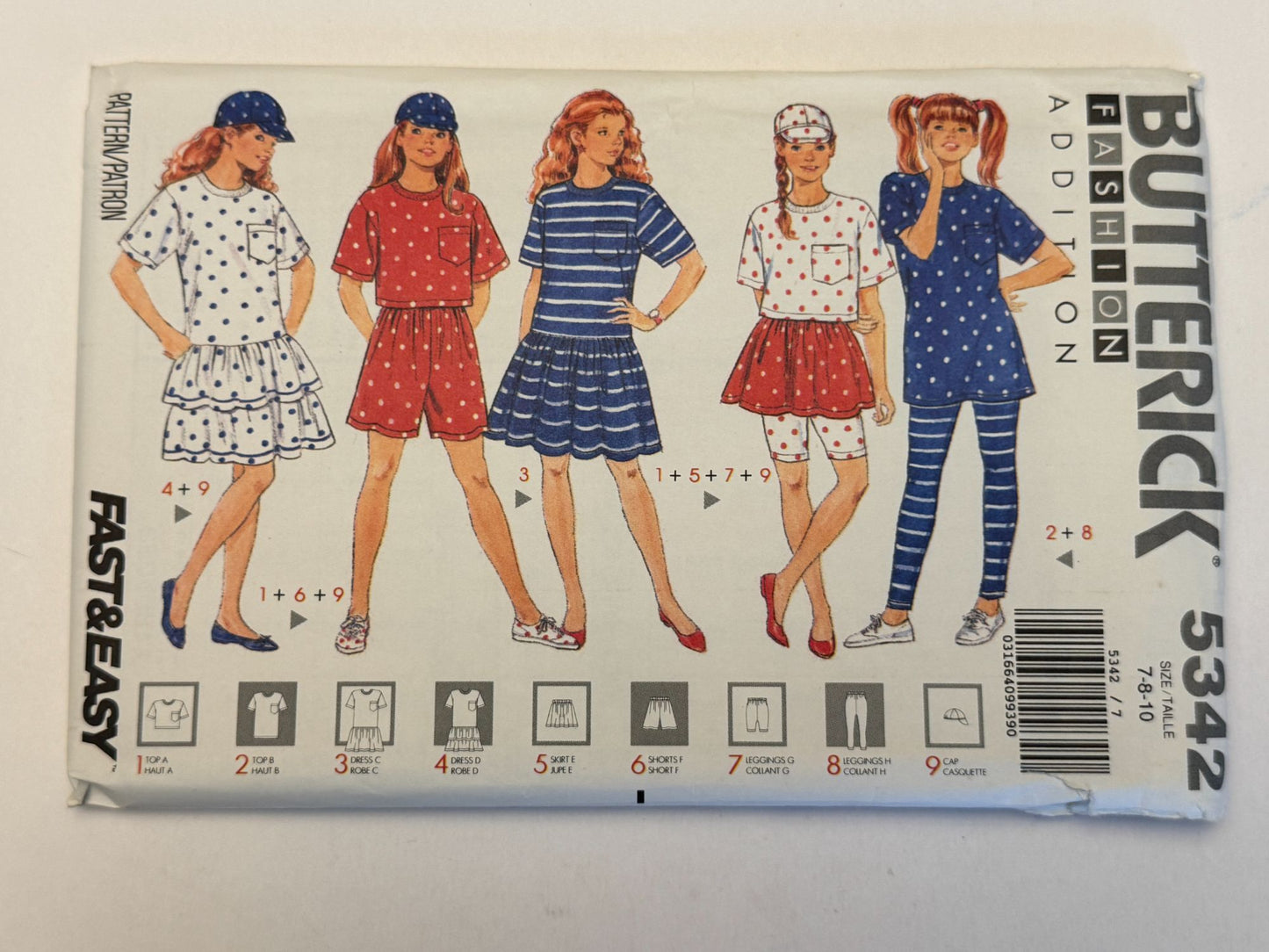 Butterick Sewing Pattern 5342 Fashion Addition Easy Girls Dress Top Skirt 7 8 10