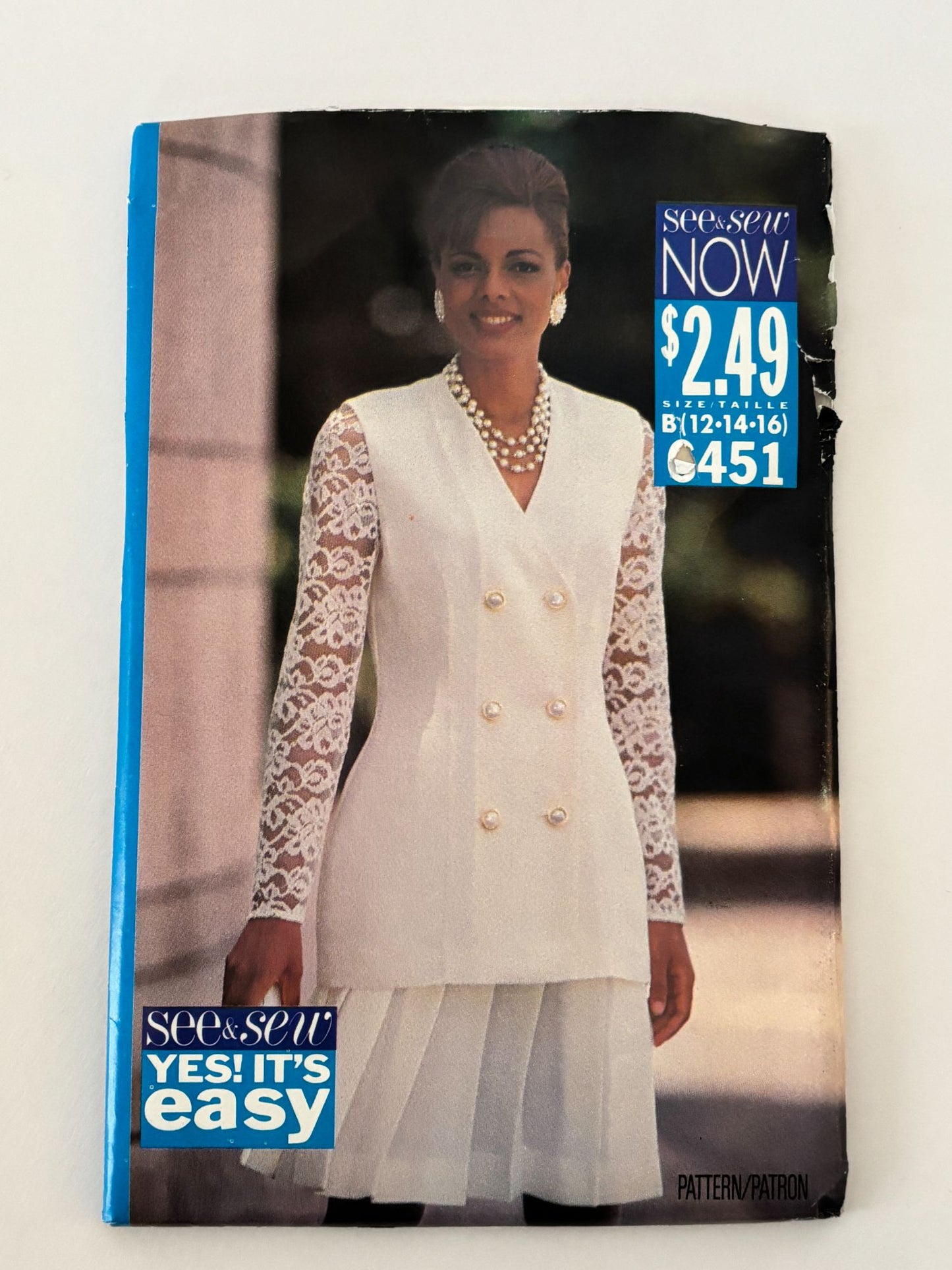 Butterick Sewing Pattern 6451 90s Top Skirt Lace Sleeve Suit Set 12 14 16 Uncut