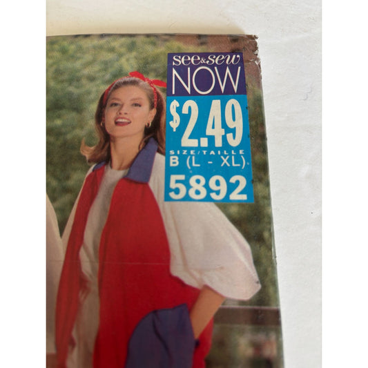 Butterick Sewing Pattern 5892 Athletic Jacket Pants Workout Casual L XL 16 22 UC