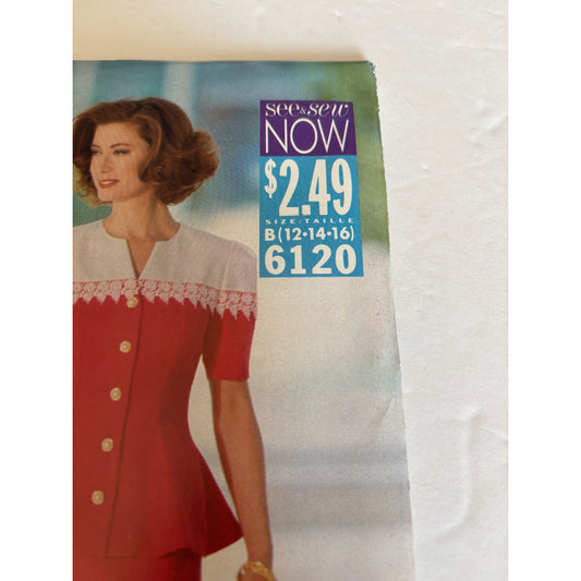 Butterick See Sew Sewing Pattern 6120 Top Skirt Career Outfit Easy 12 14 16 UC