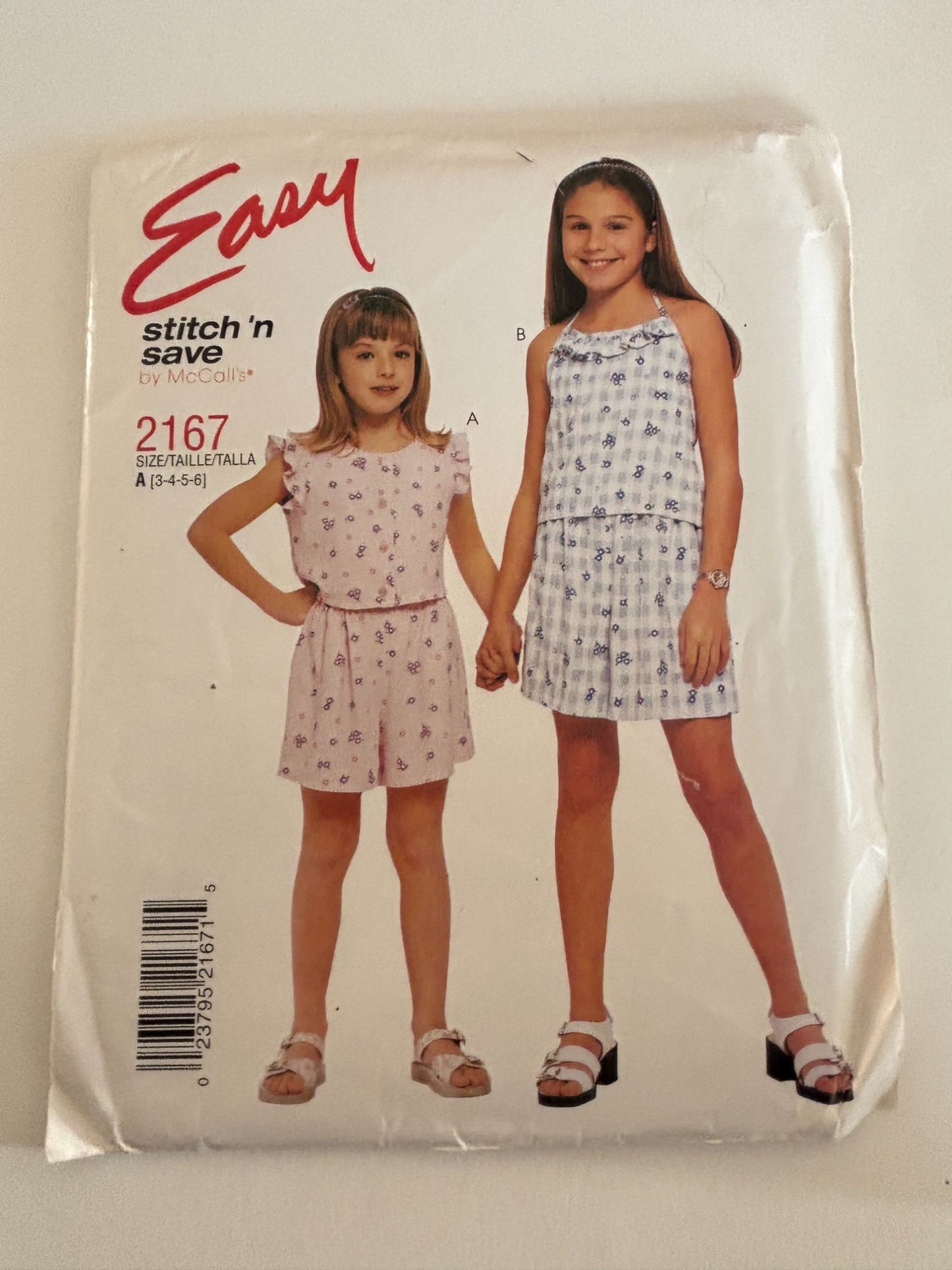 McCalls Sewing Pattern 2167 Girls Top and Shorts Set Summer Outfit Easy 3-6 UC