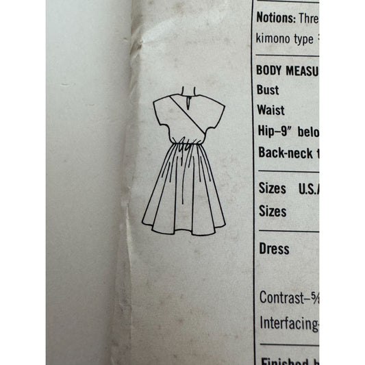 Simplicity 7914 Sewing Pattern Dress Kimono Sleeves Side Seam Pockets UC 12 14