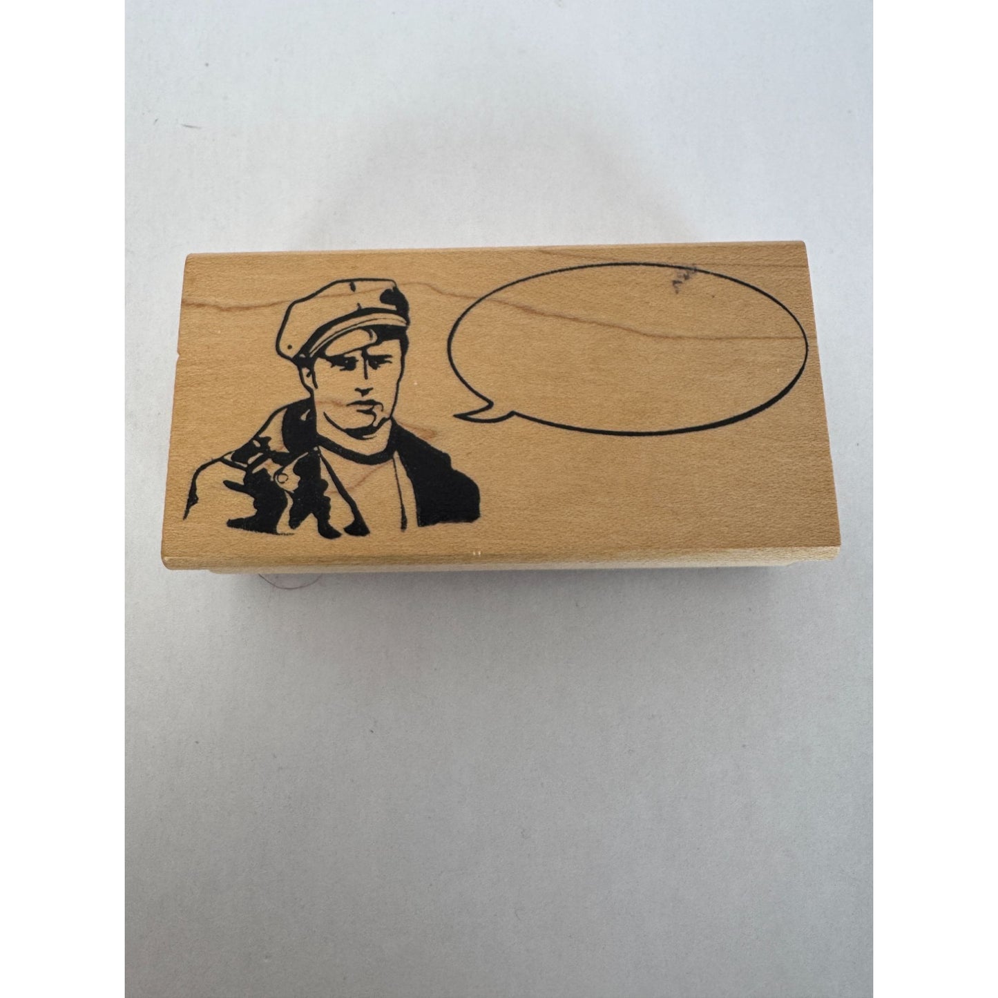 Classic Status Rubber Stamp Speech Bubble Retro Man in Hat Speech Thought Talk