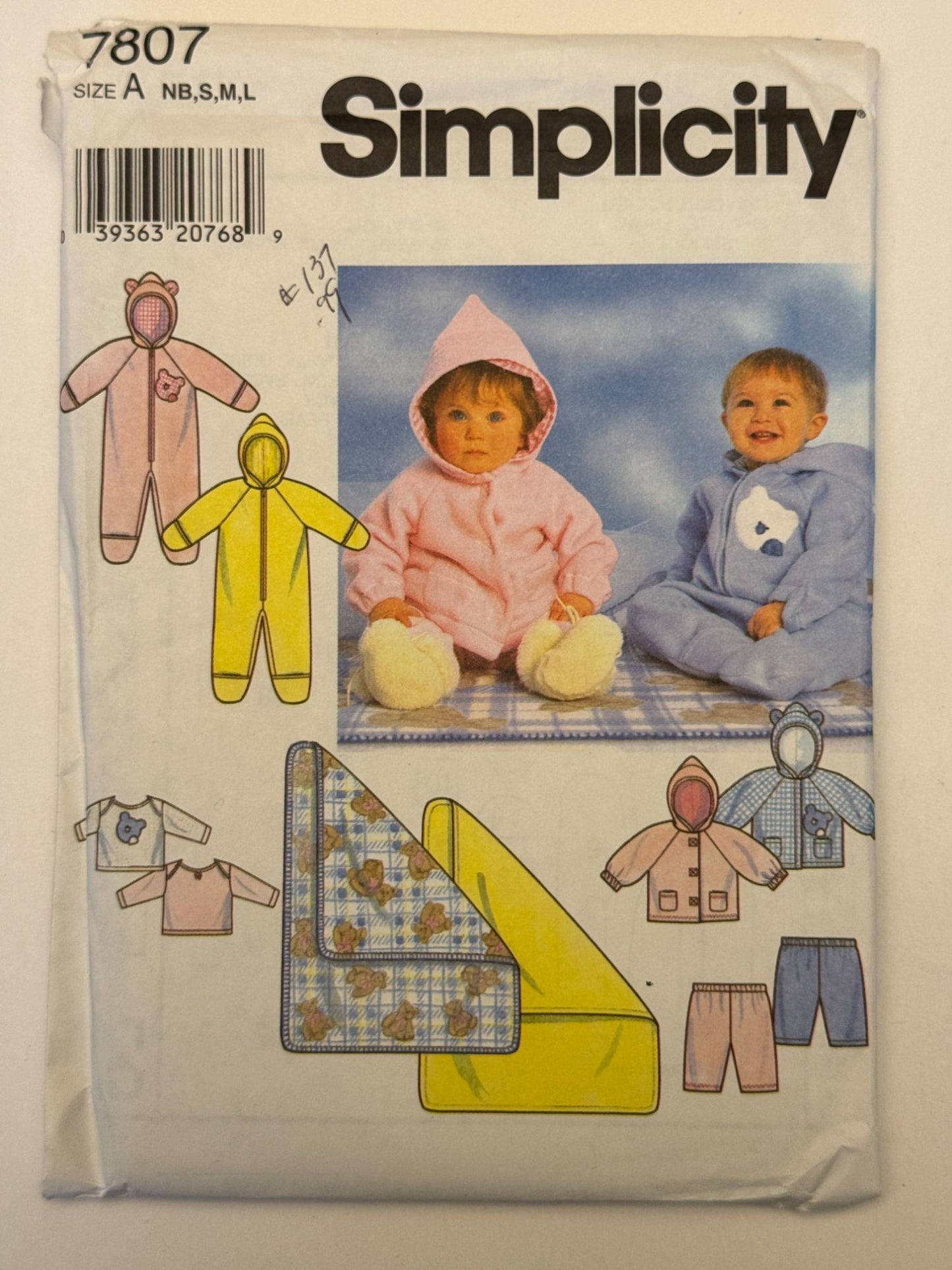 Simplicity Sewing Pattern 7807 Baby Romper Jacket Pants Blanket Winter NB 18M UC