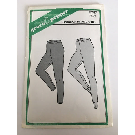 The Green Pepper Sewing Pattern F757 Misses Sportights Capris Athletic S M L UC