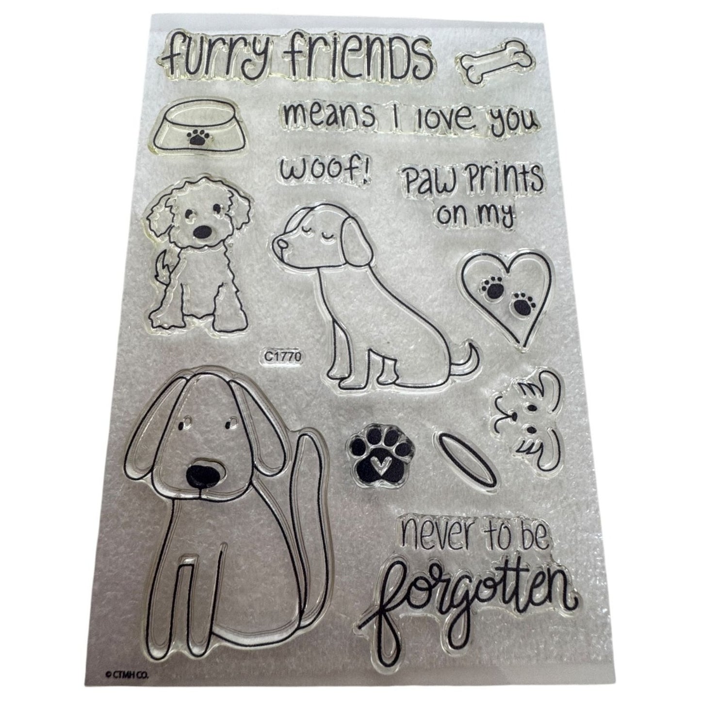 CTMH Acrylic Stamp Set Paw Prints on My Heart Dogs Pet Sympathy Card Making Halo