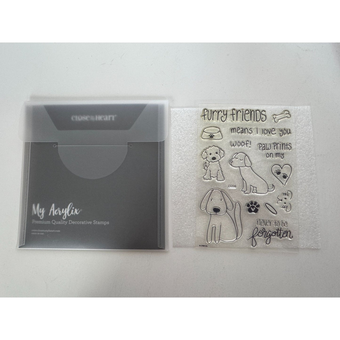 CTMH Acrylic Stamp Set Paw Prints on My Heart Dogs Pet Sympathy Card Making Halo