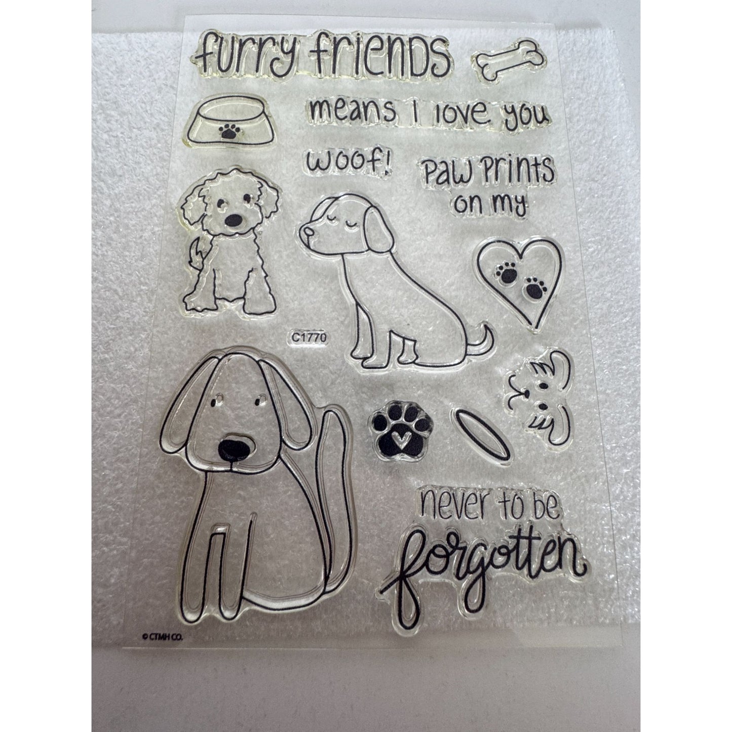 CTMH Acrylic Stamp Set Paw Prints on My Heart Dogs Pet Sympathy Card Making Halo