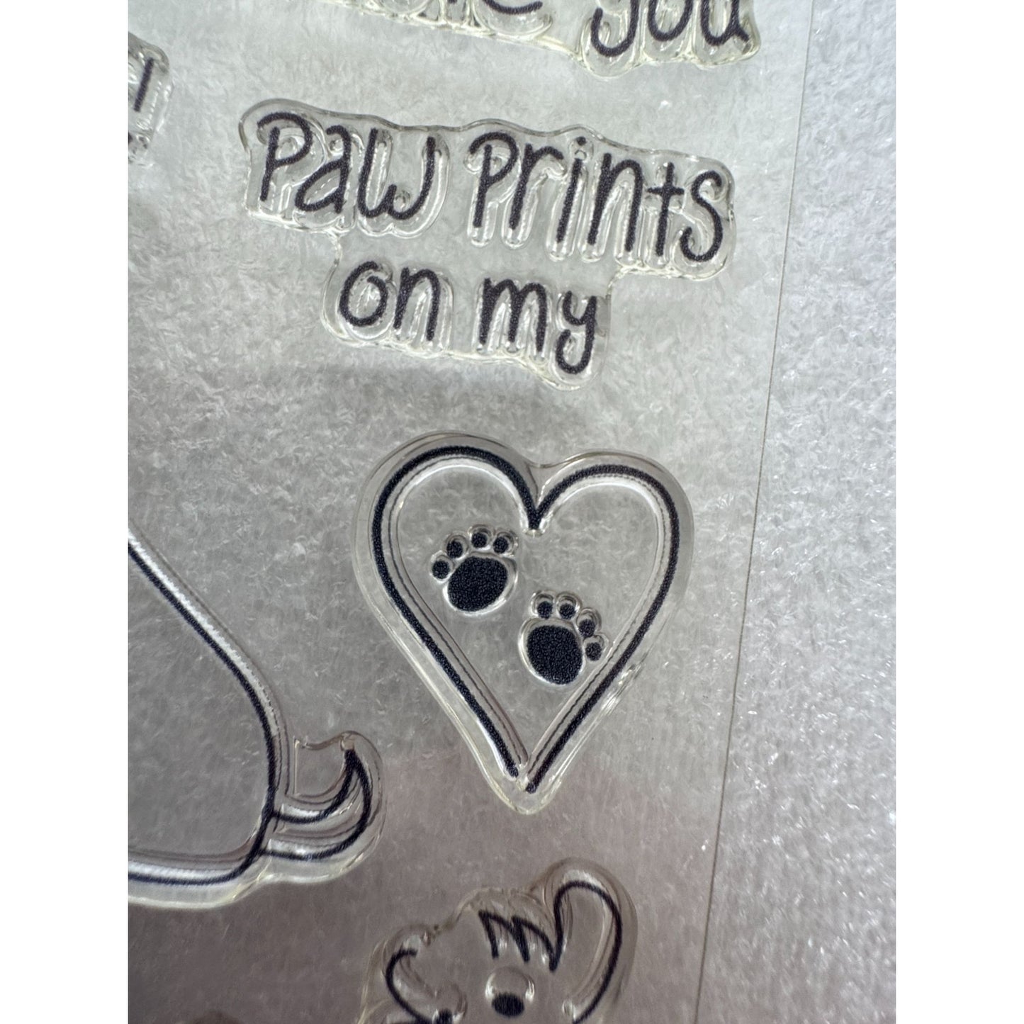CTMH Acrylic Stamp Set Paw Prints on My Heart Dogs Pet Sympathy Card Making Halo