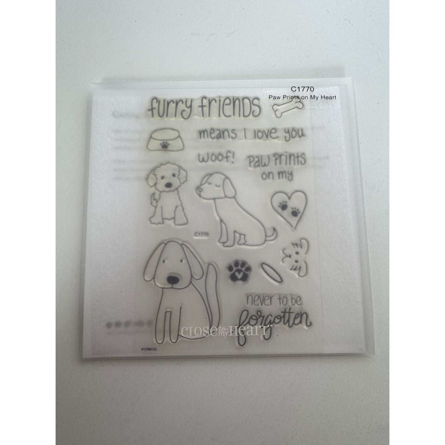 CTMH Acrylic Stamp Set Paw Prints on My Heart Dogs Pet Sympathy Card Making Halo