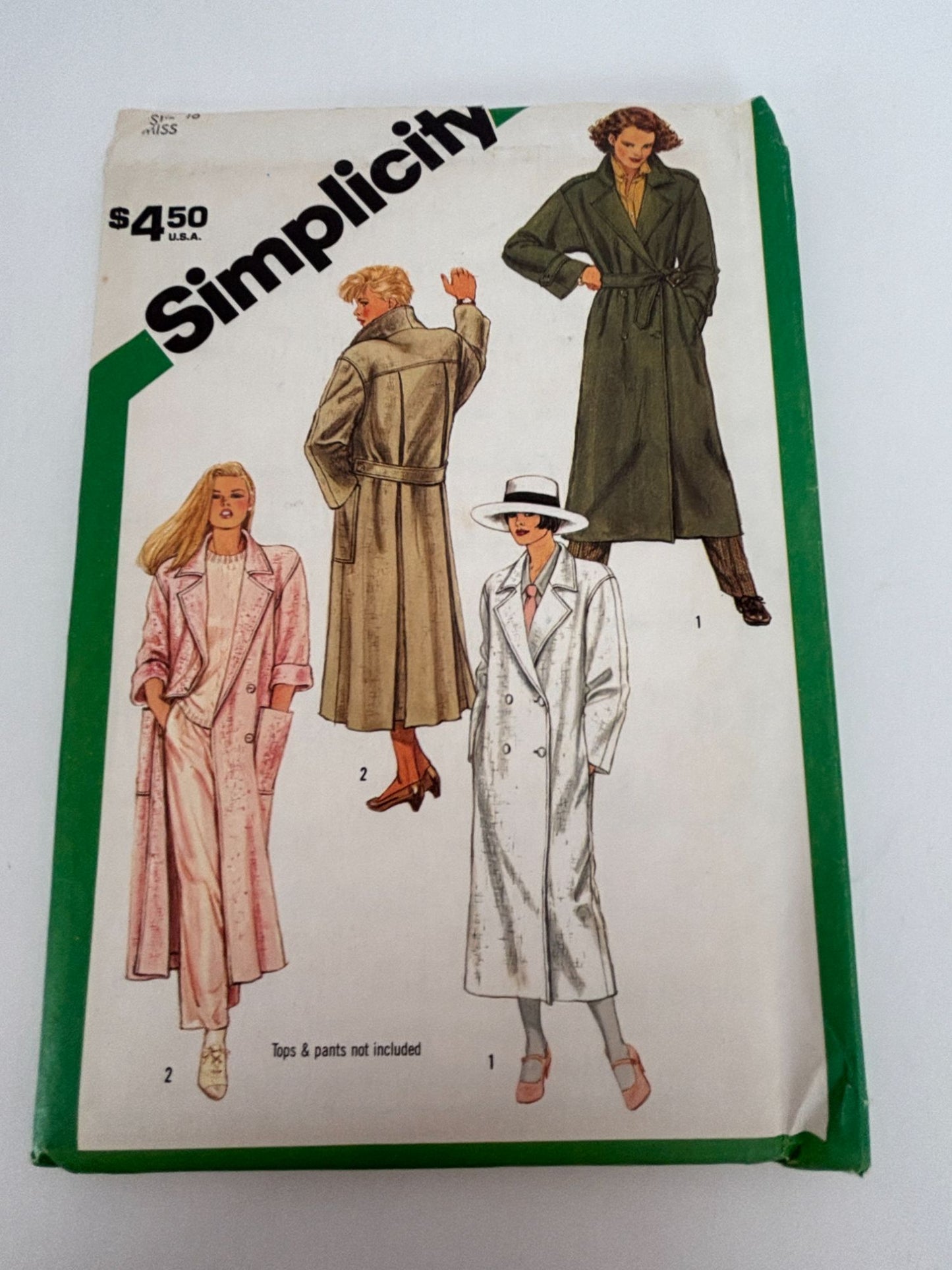 Simplicity Sewing Pattern 6524 Unlined Long Trench Coat 16 Winter Vintage 1980s