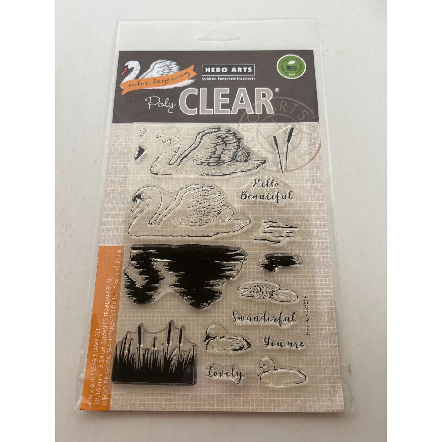 Hero Arts Poly Clear Stamp Set Color Layering Swan Lake Beautiful Words Nature