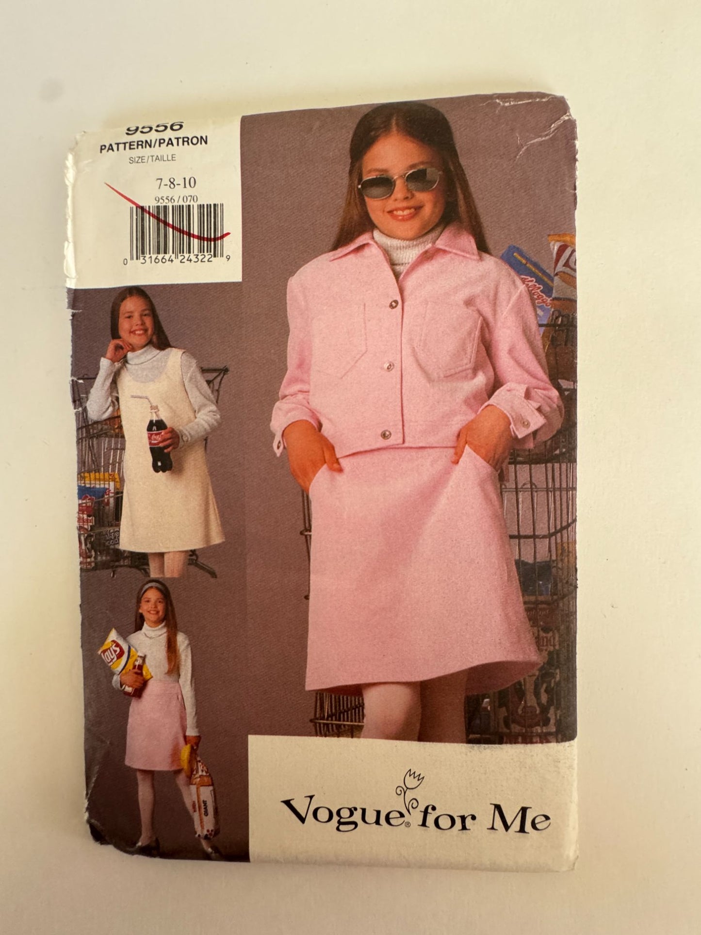 Vogue Sewing Pattern 9556 Jumper Jacket Skirt Outfit 90s Y2K Style Girls 7-10 UC