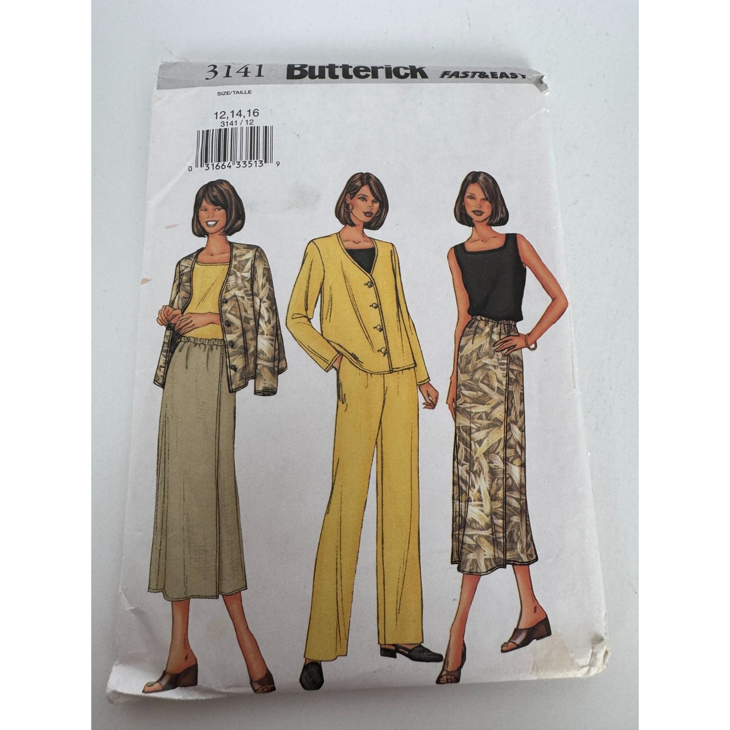 Butterick Sewing Pattern 3141 Misses Jacket Top Shirt Skirt Pants 12 14 16 Uncut