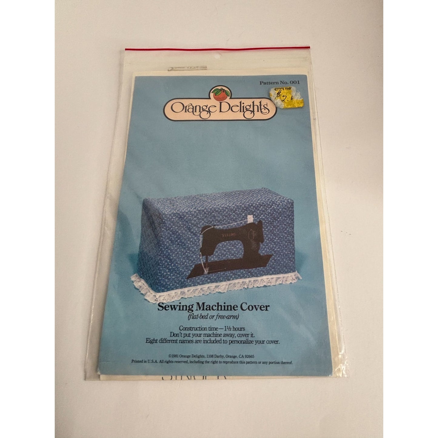 Orange Delights Sewing Pattern Sewing Machine Cover Home Decor 1980s Sewing Room