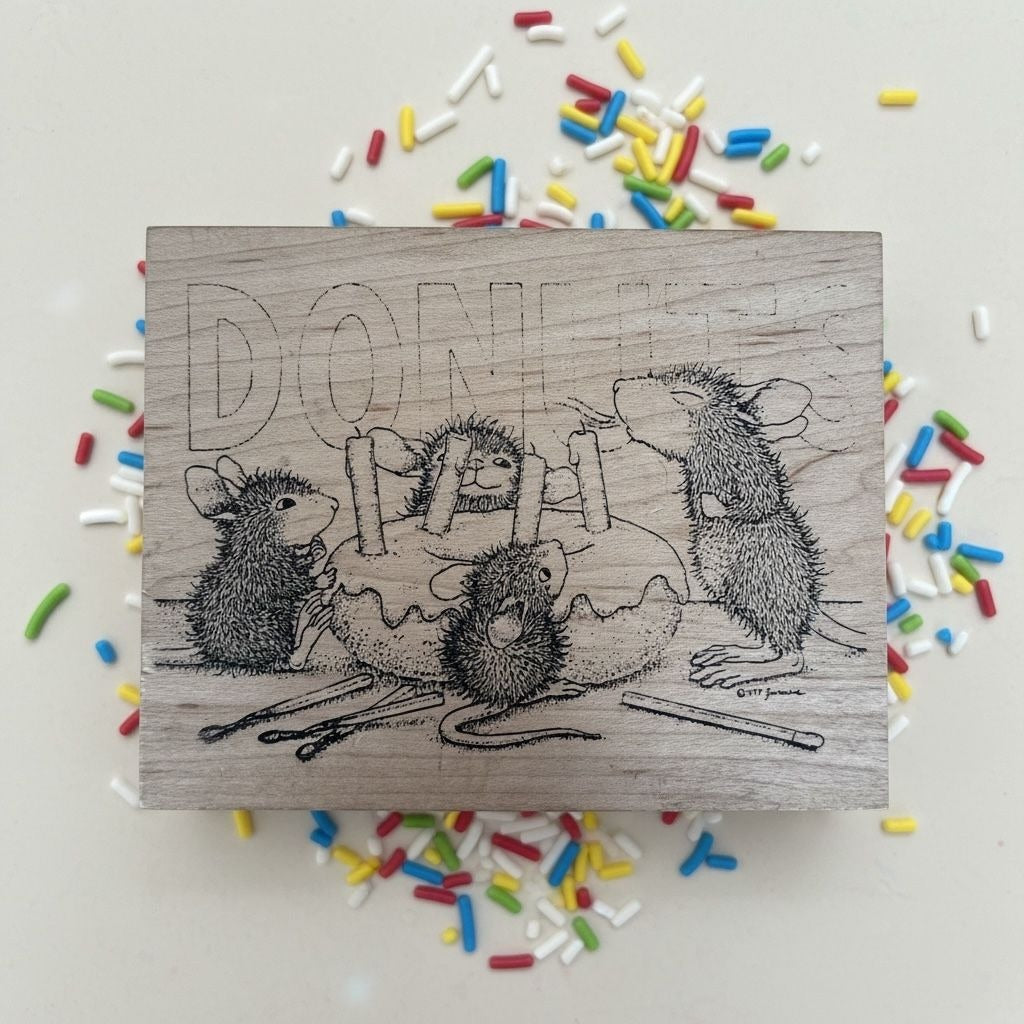 House Mouse Rubber Stamp Donut Birthday Cardmaking Donut Baking Mice Stampa Rosa Craft