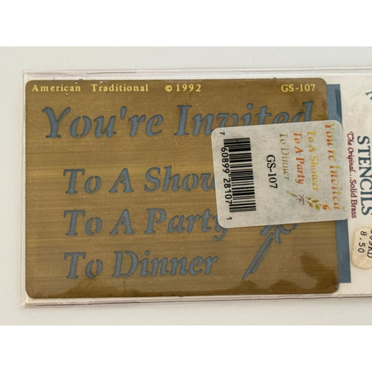 American Traditional Brass Stencil You are Invited To Shower Party Dinner GS-107