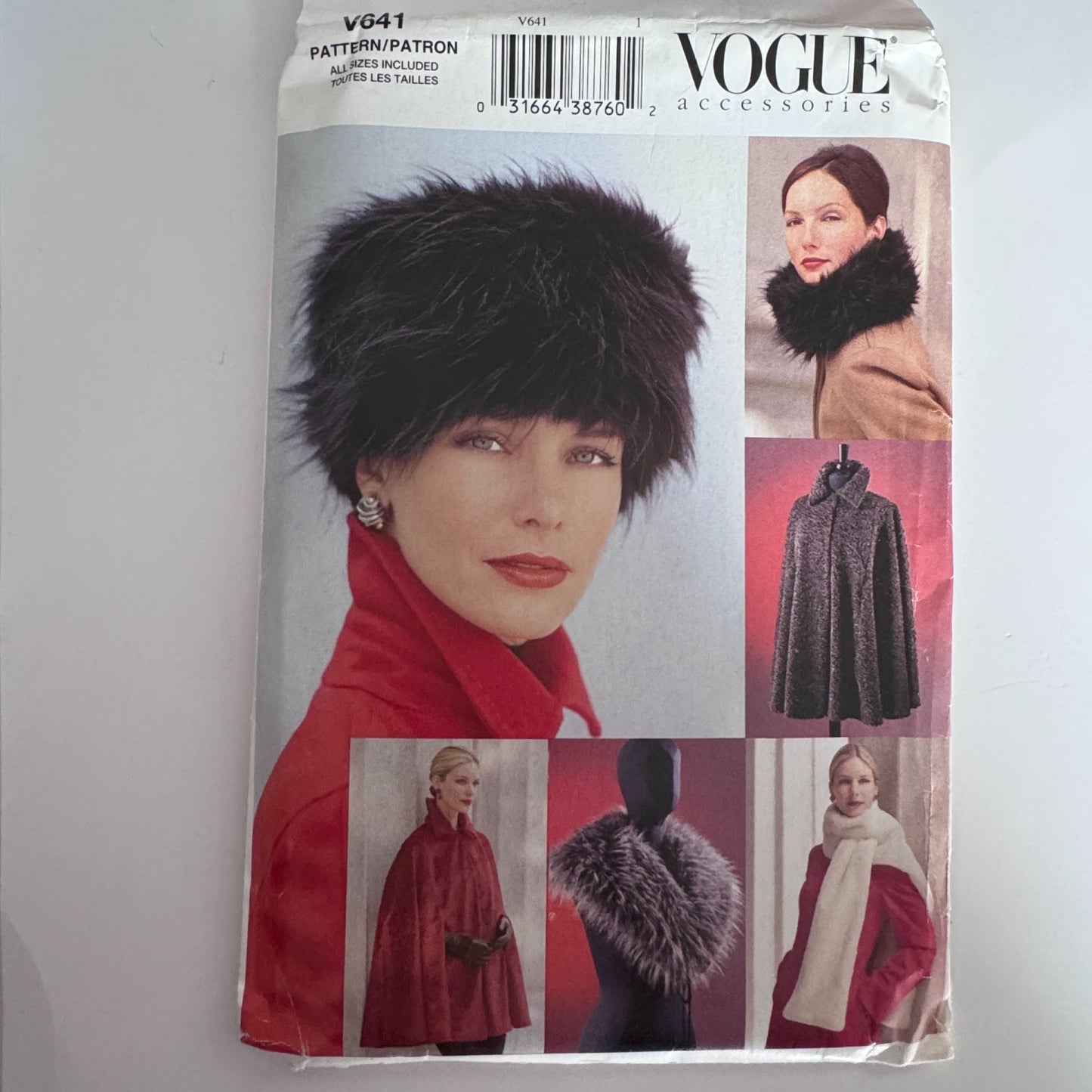 Vogue Sewing Pattern V641 Hat Collar Stole Cape Capelet Faux Fur Accessories Uncut Winter