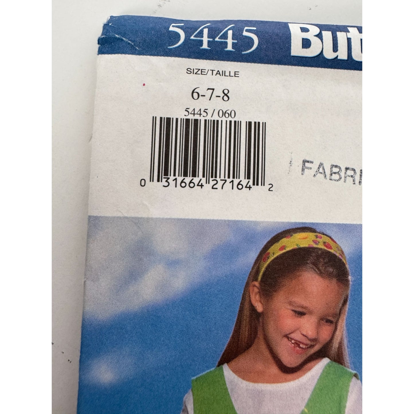 Butterick Sewing Pattern 5445 Girls Jumper and Top A-Line Loose-Fitting 6 7 8 UC