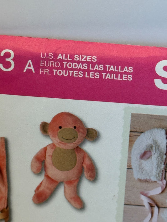 Simplicity Sewing Pattern 8623 Baby Hats Booties Fleece Blanket Monkey Lamb Bear