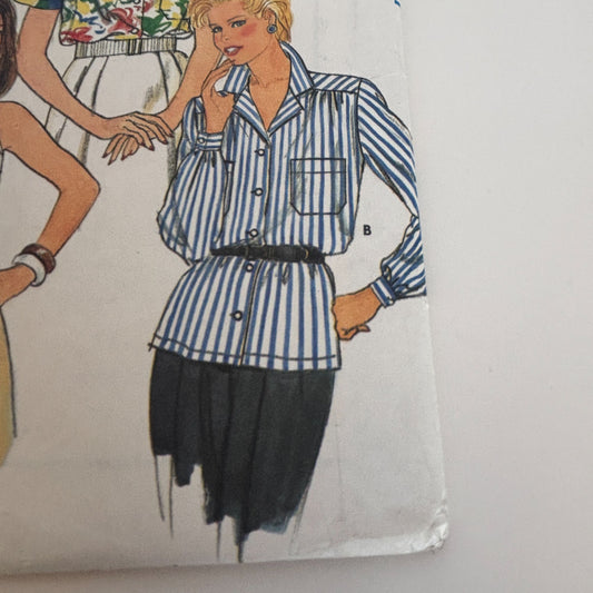 Butterick Sewing Pattern 3297 Blouse Shirt Top Vintage 1980s CUT to Size 14