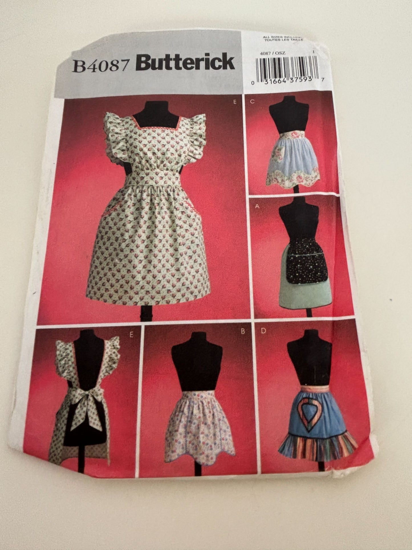 Butterick Sewing Pattern B4087 Apron Ruffled 1950s Vintage Style Easy S-XL 8-22