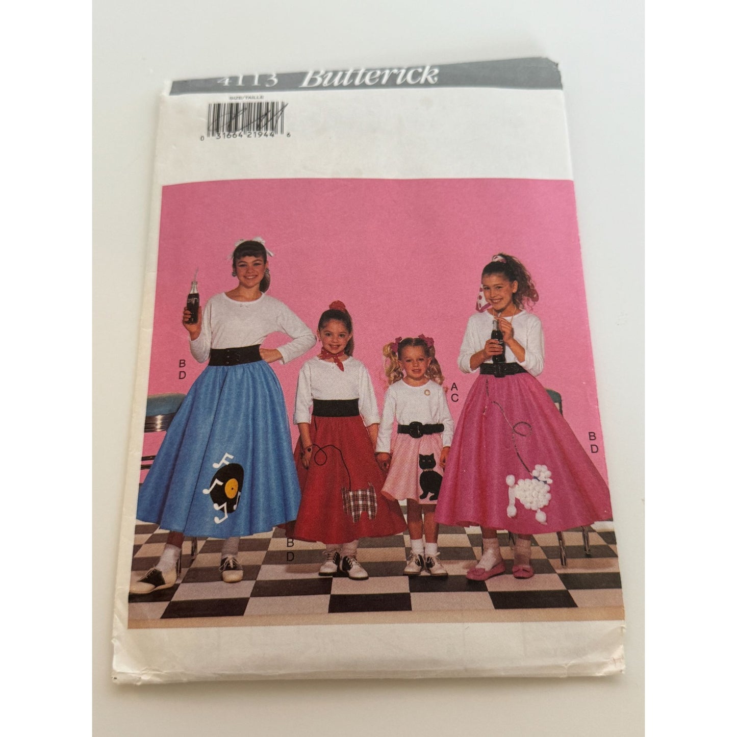 Butterick Sewing Pattern 4113 Girl 1950s Poodle Skirts Halloween Costume XS-L UC