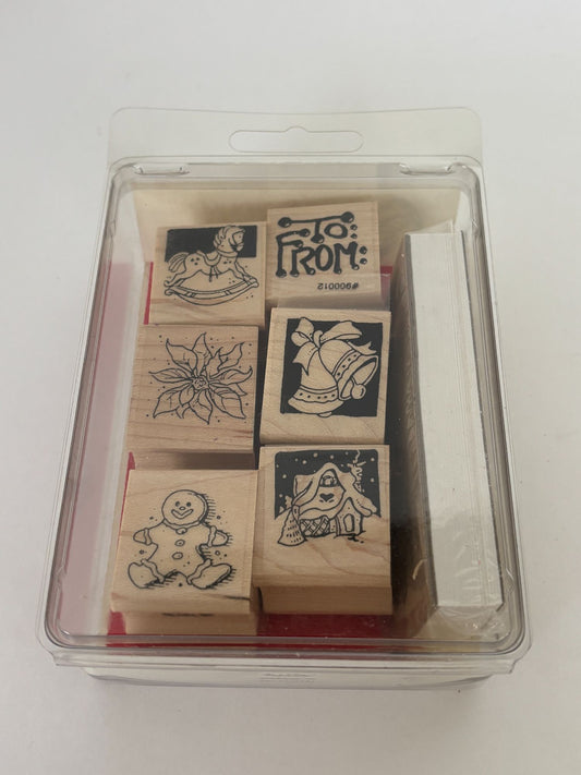 Stamp Pad Rubber Stamps Christmas Gift Tags To From Gingerbread Man Bells Set 6