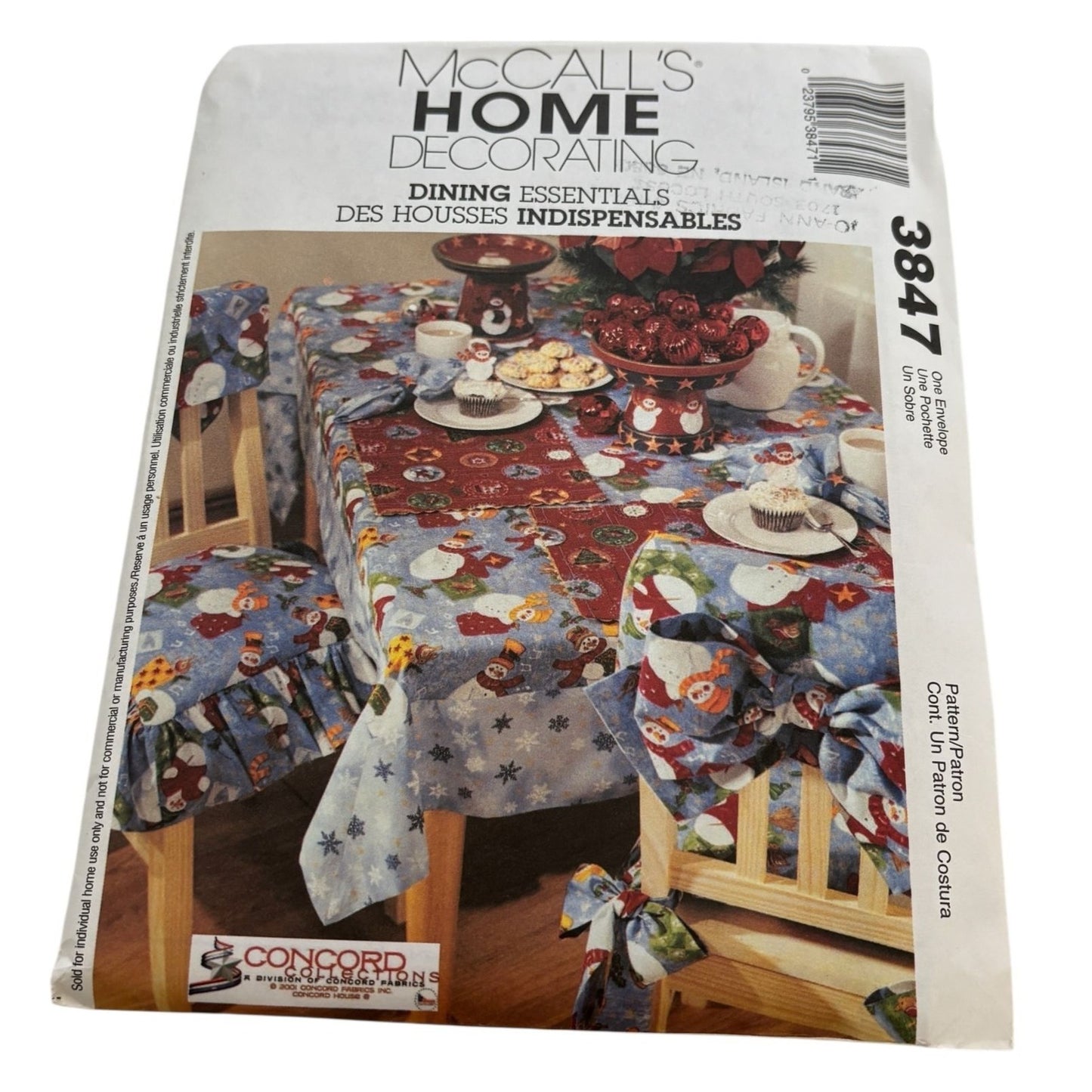 McCalls Sewing Pattern 3847 Holiday Table Setting Tablecloth Chair Covers Uncut