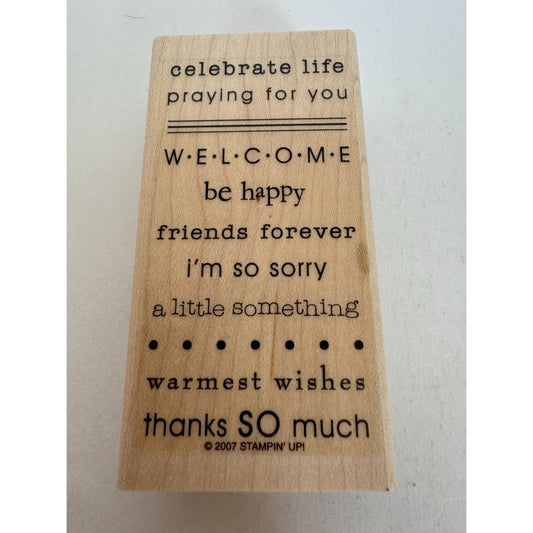 Stampin Up Rubber Stamp Card Sentiments Celebrate Life Praying for You Welcome