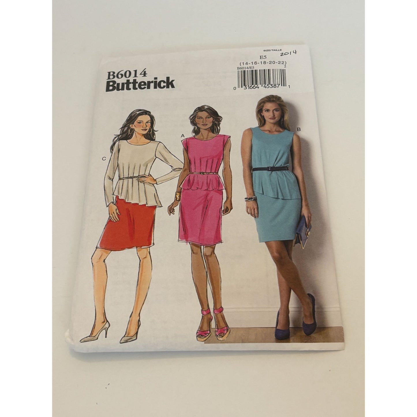 Butterick Sewing Pattern B6014 Misses Sheath Dress 14-22 Pleated Peplum Uncut