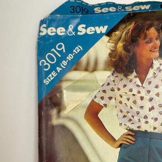Butterick See & Sew Sewing Pattern 3019 Misses Blouse Straight Pants 8-12 Uncut