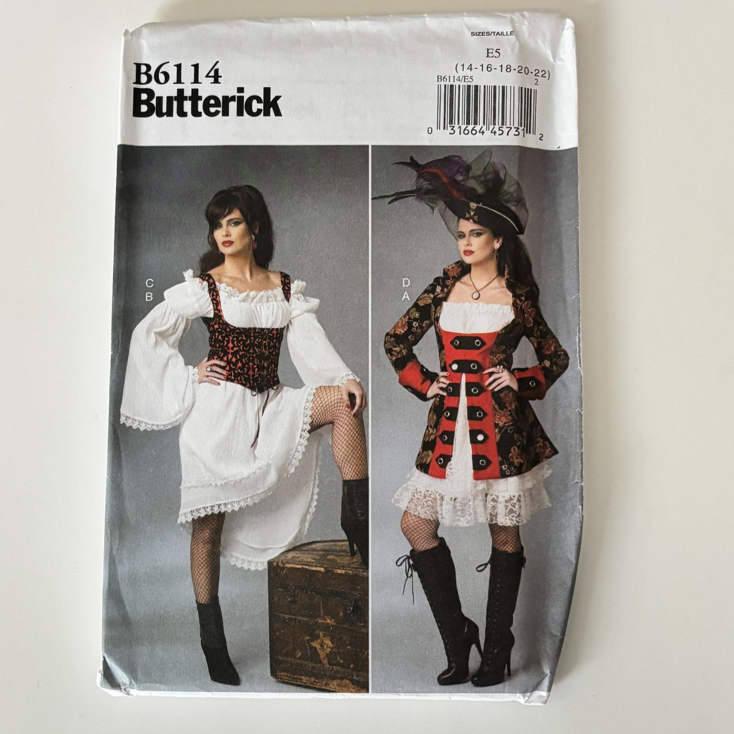 Butterick Sewing Pattern B6114 Pirate Costume Dress Gothic Cosplay 14-22 Uncut Renaissance Faire Corset
