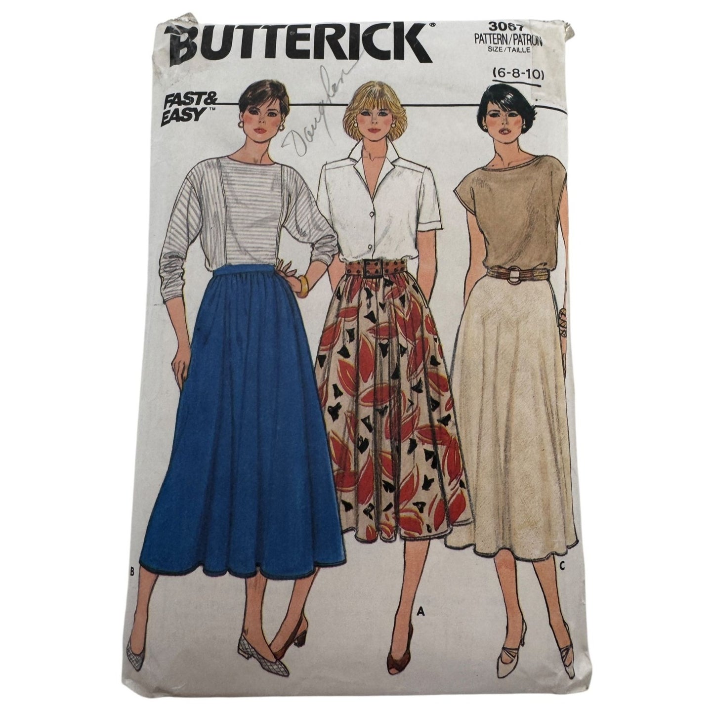 Butterick Sewing Pattern 3067 Classic Flared Circle Midi Skirt 6 8 10 UC 1980s