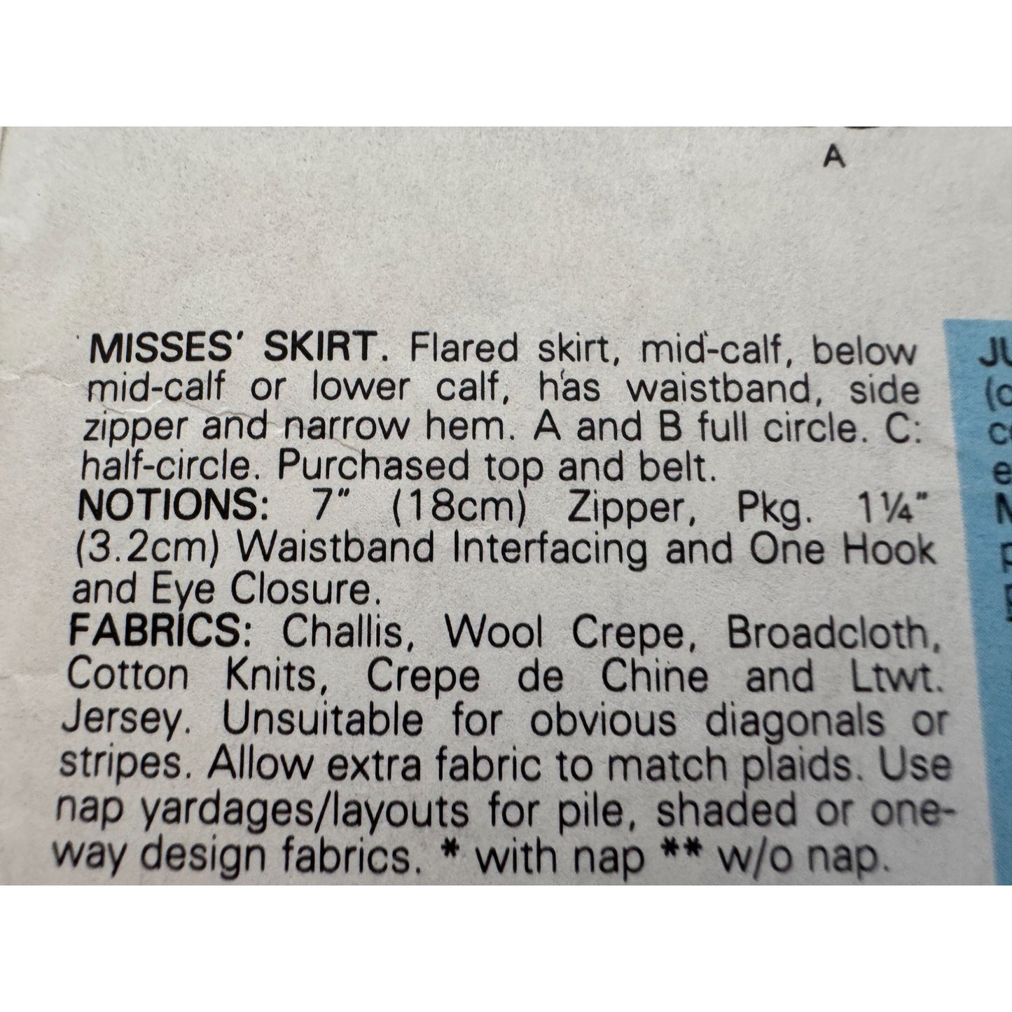 Butterick Sewing Pattern 3067 Classic Flared Circle Midi Skirt 6 8 10 UC 1980s
