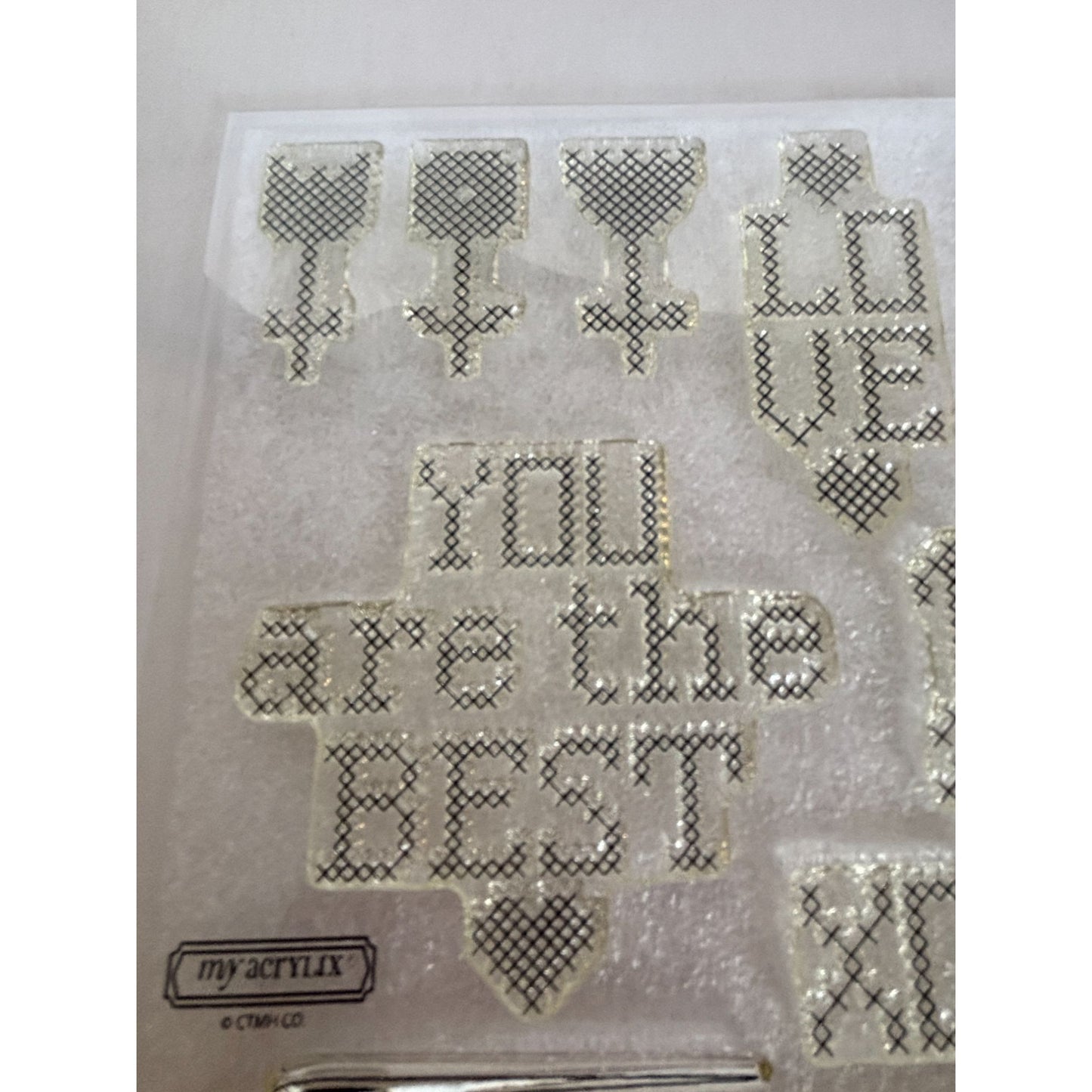 CTMH Acrylic Stamp Set Cross Stitch Wishes Sew Special Pun Love Tulip My Acrylix